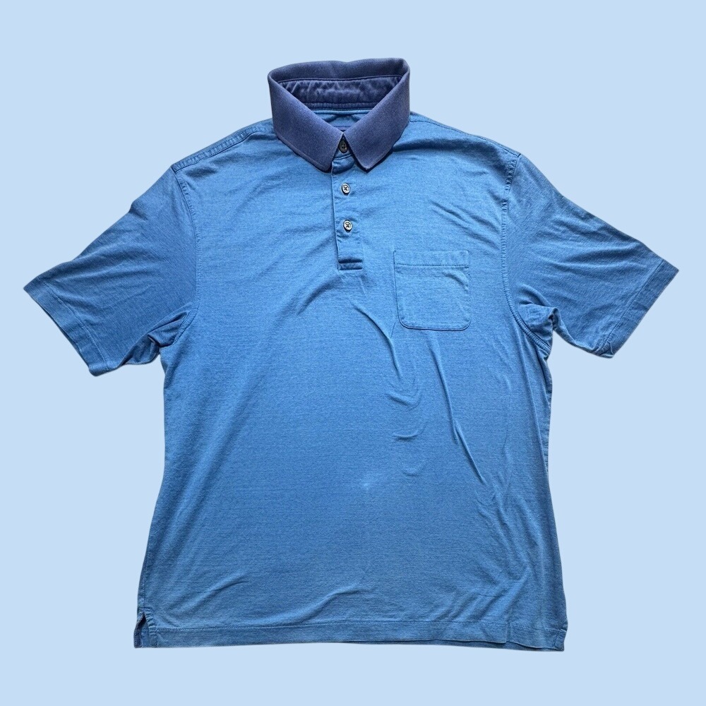 Jos. A. Bank Polo Shirt Mens M Blue Traveler Short Sleeve Cotton Pocket RN 31608